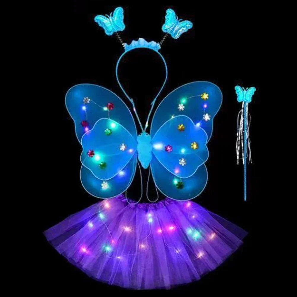 3/4Pcs/Set  Fairy Butterfly Wing Wand Headband Costume Toy Gift Halloween Decoration Double Layers Girls Led Flashing Light