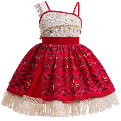 New Movies Moana Ocean Adventure Girls Role Play Costume Dress Bag Garlands Outfits Kid Halloween Party Printed Tassels Dress