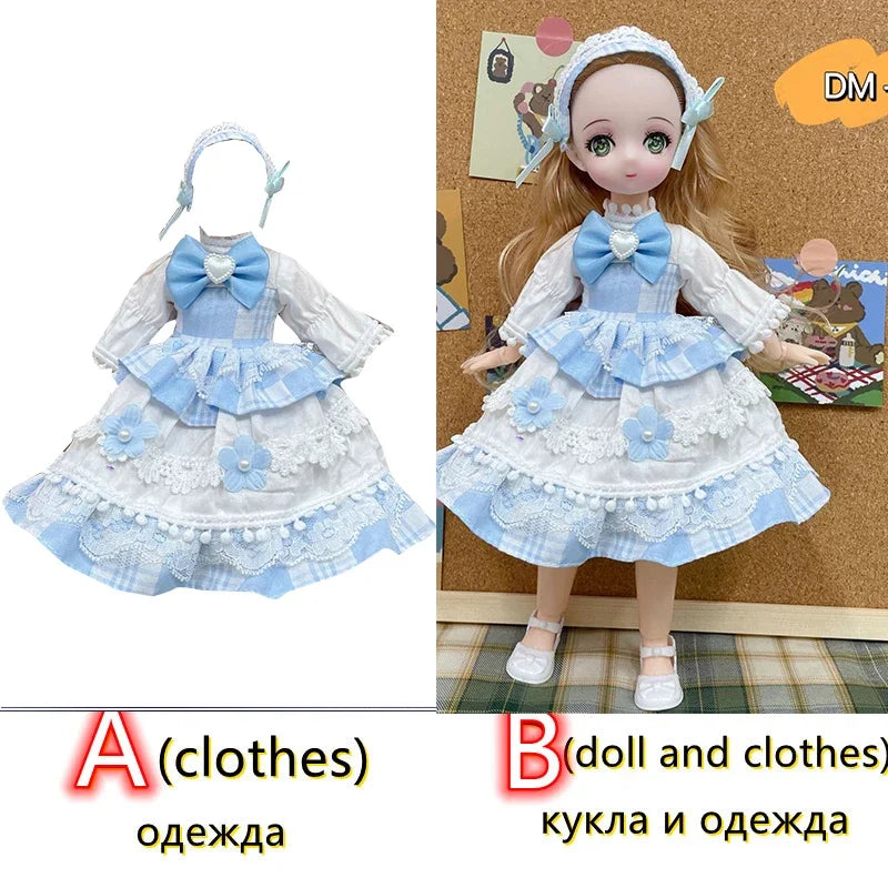Fashion 30cm BJD Doll Anime Face Two-Dimensional Princess Doll (B) or Dress Up Clothes (A) Accessories Kids Girls Doll Toy Gift