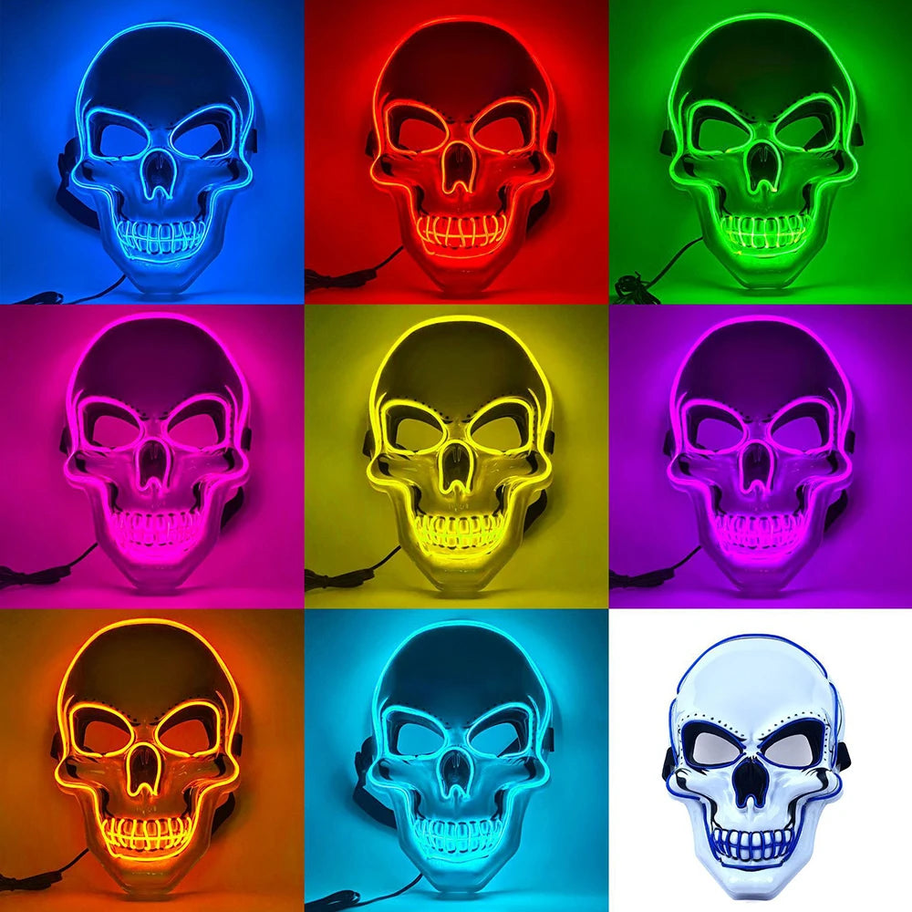 Halloween LED Horror Skull Mask Cold Light Mask LED Halloween Mask Cosplay Mask Halloween Party Decoration Luminous Skull Masks