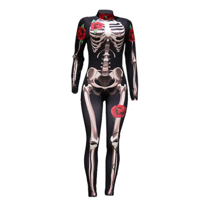 Rose Skeleton Bone Jumpsuit Girls Scary Costume Halloween Horror Bodysuit Cosplay Jumpsuit Carnival Catsuit Outfit for Kids