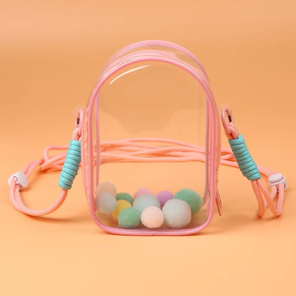 For 15cm Labubu V2 Sitting Party Cotton Doll Crossbody Pain Bag Pvc Storage Bag Hairball Dolls Display Bag (No Dolls)