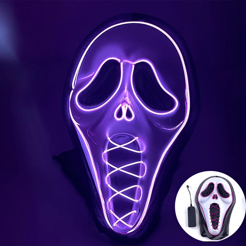 2025 Halloween Horror Mask Luminous LED Light Party Mask Adult Full Face Headgear Night Mask Glowing in Happy Halloween