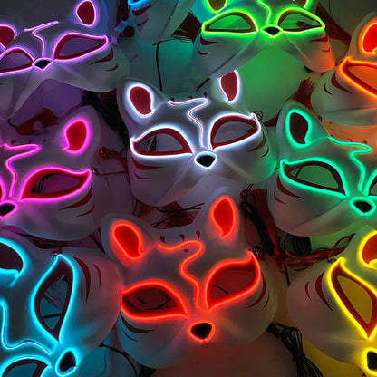 Halloween Luminous Japanese Neon Light Fox Mask LED Light Up Cosplay Mask Flashing in Dark Masquerade Dance Party Mask Costume
