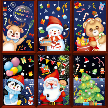 Christmas Stickers, Snowflake,Elk,Snowman,Santa Claus for Door, Wall, Window, Decoration Display