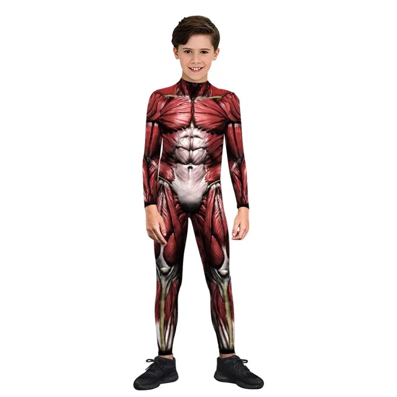 Kids Halloween Cosplay Scary Costume Zombies Skeleton Print Jumpsuit Boys Girls Zentai Suit Child Carnival Party Birthday Gifts