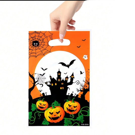 50pcs/10pcs Halloween Candy Gift Bags Pumpkin Halloween Trick or Treat Party Favors Snack Cookie Wrapping Bags