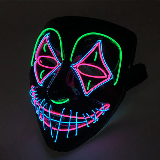 LED Killer Mask Halloween Dance Scary Theme Party Cosplay Costume Props LED Double Star Eyes Mask Glowing Colorful Creepy Mask