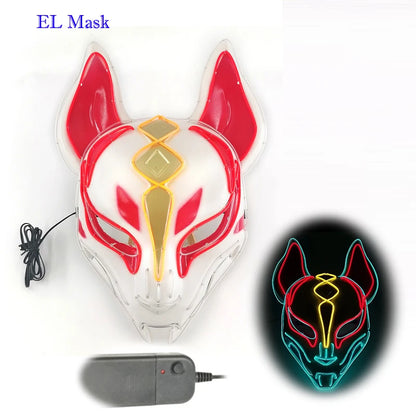 Anime Expro Decor Japanese Fox Mask Neon Led Light Cosplay Mask Game Theme Party Cos Dance DJ Payday Costume Props