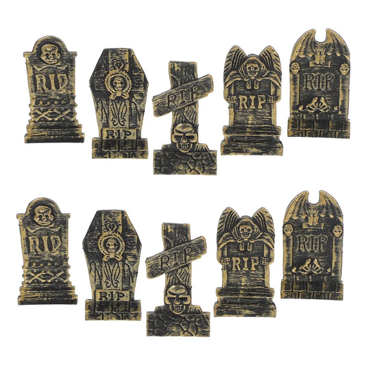 10pcs Plastic Tombstone Model Ornament Mini Tombstones Gravestone Halloween Haunted House Layout Prop Halloween Party Decoration