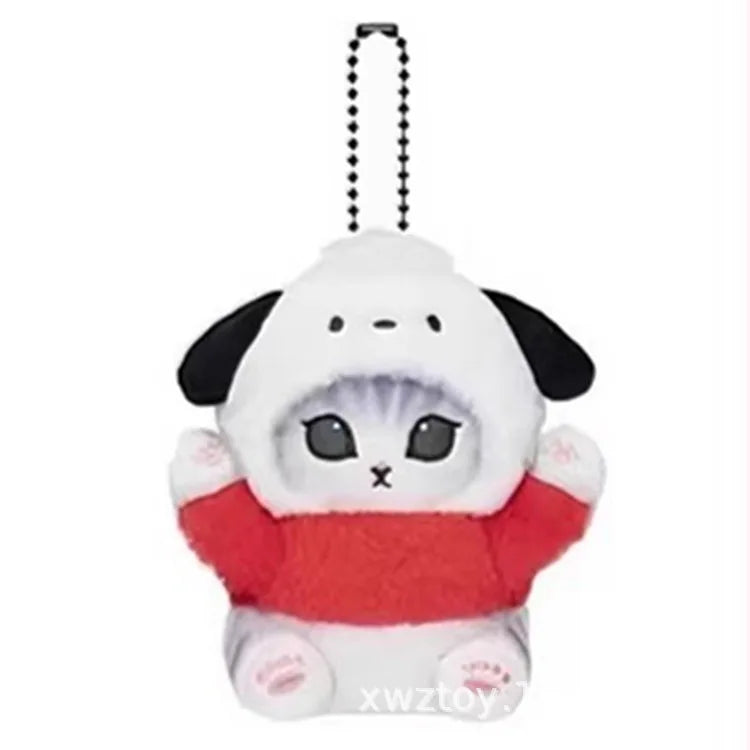 Kawaii Sanrio Plush Keychain Pendant Cartoon Mofusand Shark Cat Cross-Dressing Hello Kitty Kuromi Doll Stuff Backpack Decor Toys