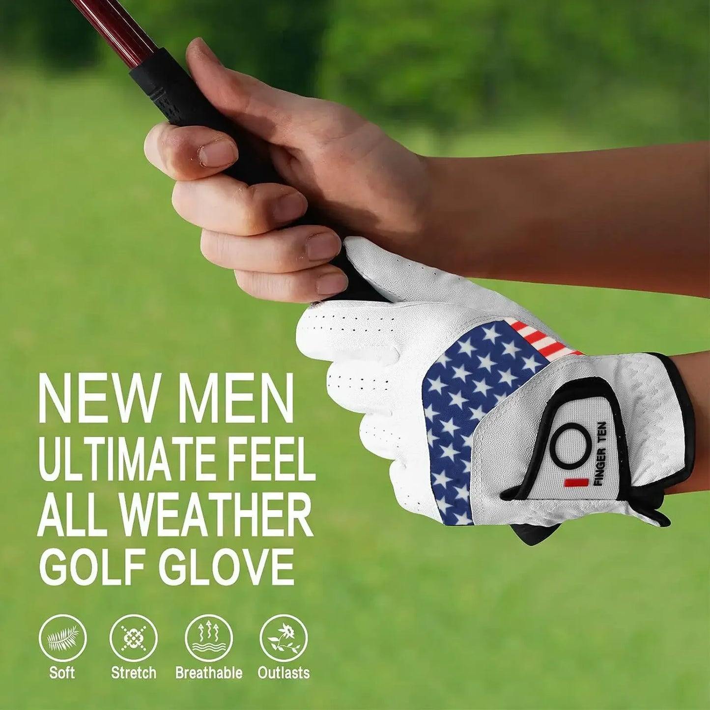 USA Flag Golf Gloves Men's Left Hand Right Hand Leather 5 Pack Golfer All Weather Grip