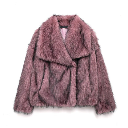 2025 Winter New Fashion Gradient Fluffy Fur Coat Women High Street Luxury Big Fur Collar Faux Fox Fur Jacket Female Overcoats
