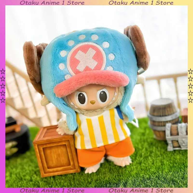 New Labubu Doll Clothes Cartoon Chopper Hat Backpack Luffy Straw 4-Piece Set Mini Plush Doll Clothing Fashion Doll Accessories