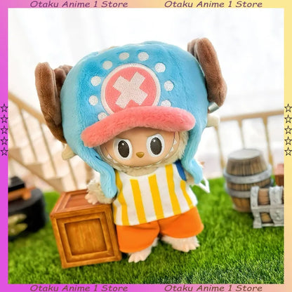 New Labubu Doll Clothes Cartoon Chopper Hat Backpack Luffy Straw 4-Piece Set Mini Plush Doll Clothing Fashion Doll Accessories