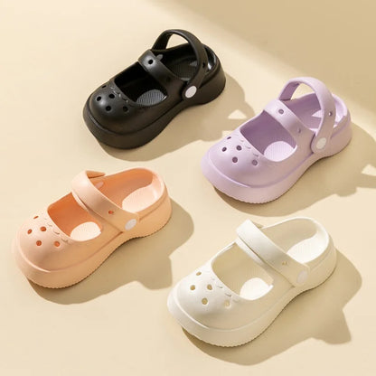 Summer Solid Girls Slippers EVA Soft Anti Slip Platform Kids Clogs Shoes Waterproof Hollow Out Garden Beach Children Slippers