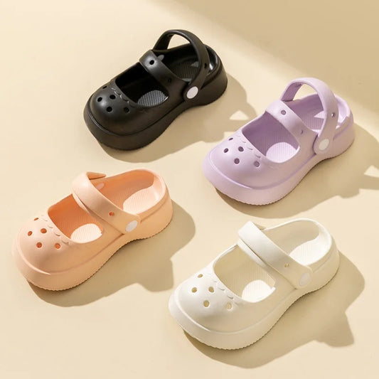 Summer Solid Girls Slippers EVA Soft Anti Slip Platform Kids Clogs Shoes Waterproof Hollow Out Garden Beach Children Slippers