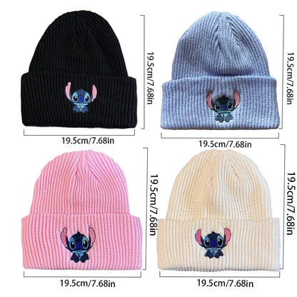 Disney Stitch Knitted Hat Embroidered Anime Cute Cartoon Lilo & Stitch Autumn Winter Kids Warm Pullover Hat Christmas Gift Toys