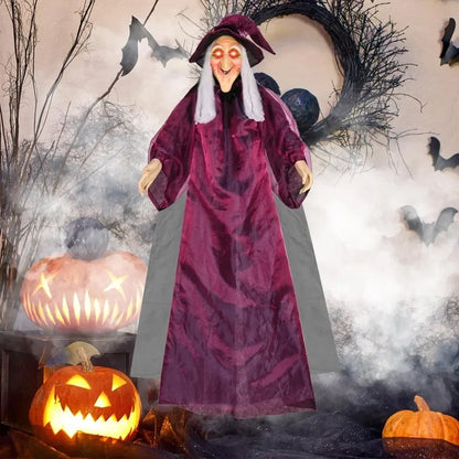 Halloween Life Size Talking Witch Purple Outdoor Spooky Animatronic Witch Sound Activation Halloween Decoration