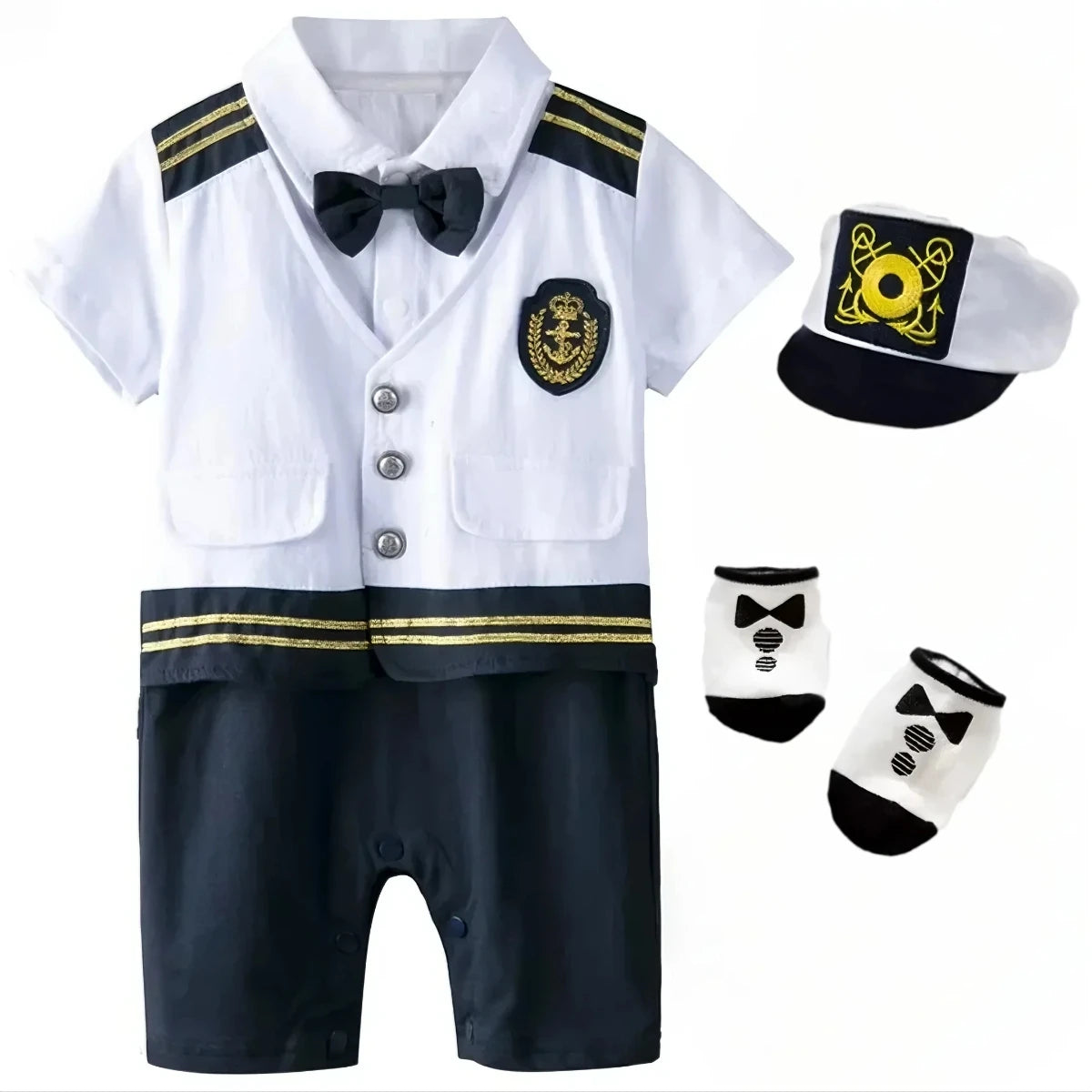Baby Boys Captain Costume Newborn Infant Halloween Carnival Romper Cosplay Jumpsuit Outfit Toddler Skipper Sailor Playsuit