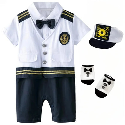 Baby Boys Captain Costume Newborn Infant Halloween Carnival Romper Cosplay Jumpsuit Outfit Toddler Skipper Sailor Playsuit