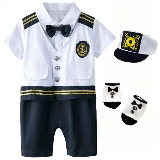 Baby Boys Captain Costume Newborn Infant Halloween Carnival Romper Cosplay Jumpsuit Outfit Toddler Skipper Sailor Playsuit