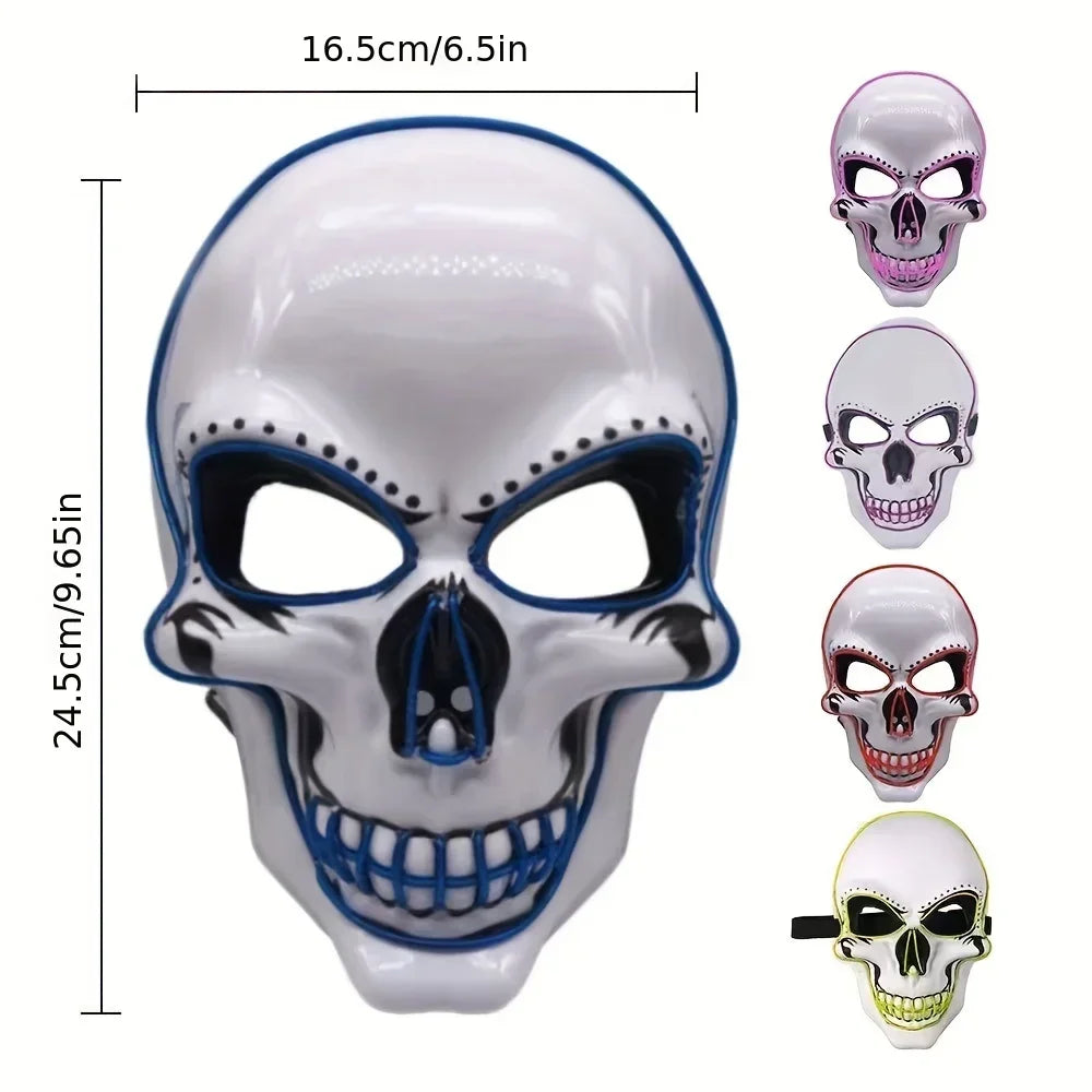 Neon Led Skull Mask Terror Party Mask Ghost Head Skeleton LED Luminous Mask EL Cold Fluorescent Halloween Party Masquerade Mask