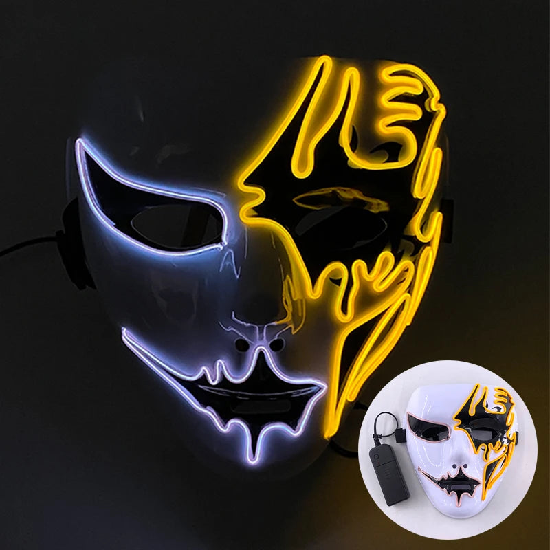 Shuffle Dance Mask Luminous Purge Mask Demon Slayer Glowing Masquerade Cosplay Mask for Halloween Horror Haunted House Props