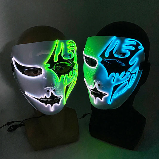 LED Hand-Painted Mask Halloween Carnival Masquerade Cosplay Horror Accessory Men's Mask Weird Face Mask Glowing Mascara Disfraz