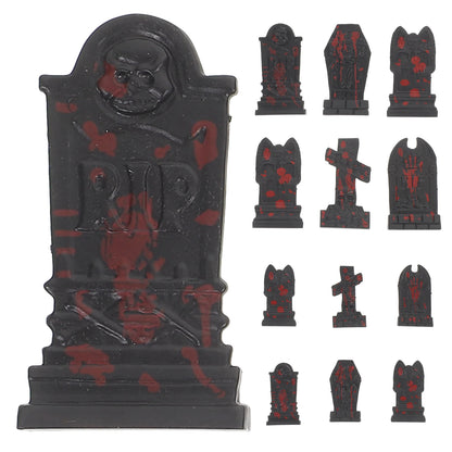 10pcs Plastic Tombstone Model Ornament Mini Tombstones Gravestone Halloween Haunted House Layout Prop Halloween Party Decoration