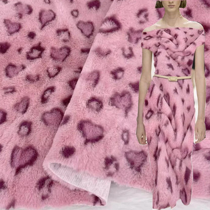 Good Pink Soft Mink Rabbit Faux Fur Fabric Love Leopard Dots Print Short Plush Coat Fabric Sewing Diy Warm Outerwear/Blanket