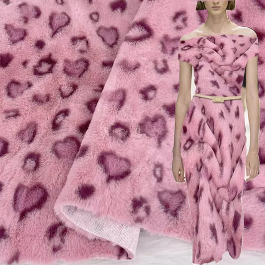 Good Pink Soft Mink Rabbit Faux Fur Fabric Love Leopard Dots Print Short Plush Coat Fabric Sewing Diy Warm Outerwear/Blanket