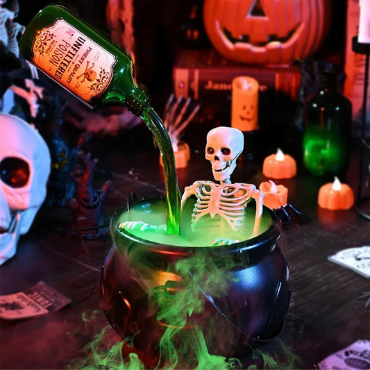 Halloween Cauldron Decor With Magic Floating Potion Bottles and Diffuser Skeleton Horror Party Home Bar Accessory DIY Prop