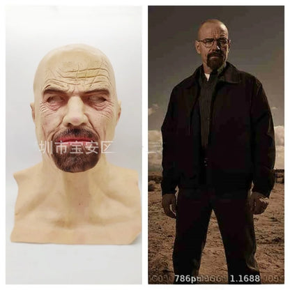 American TV Series Deadly Poison Master Old White Mask Bald Old Man Latex Head Cover Halloween Cosplay Funny Prop
