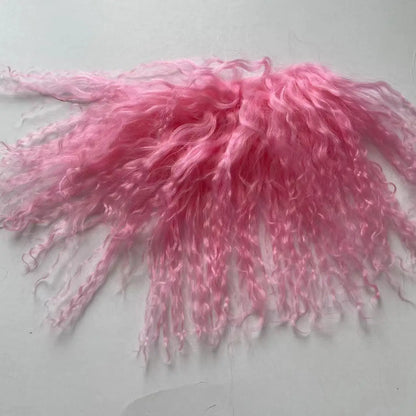 High Quality Sheepskin Wool Lamb Fur Pelt Hair Row Curly Hair Extensions SD Blyth Dolls Wigs Hair Wefts Accessories