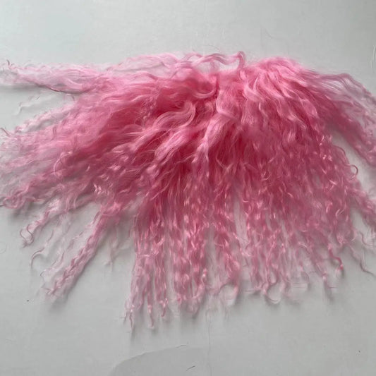 High Quality Sheepskin Wool Lamb Fur Pelt Hair Row Curly Hair Extensions SD Blyth Dolls Wigs Hair Wefts Accessories