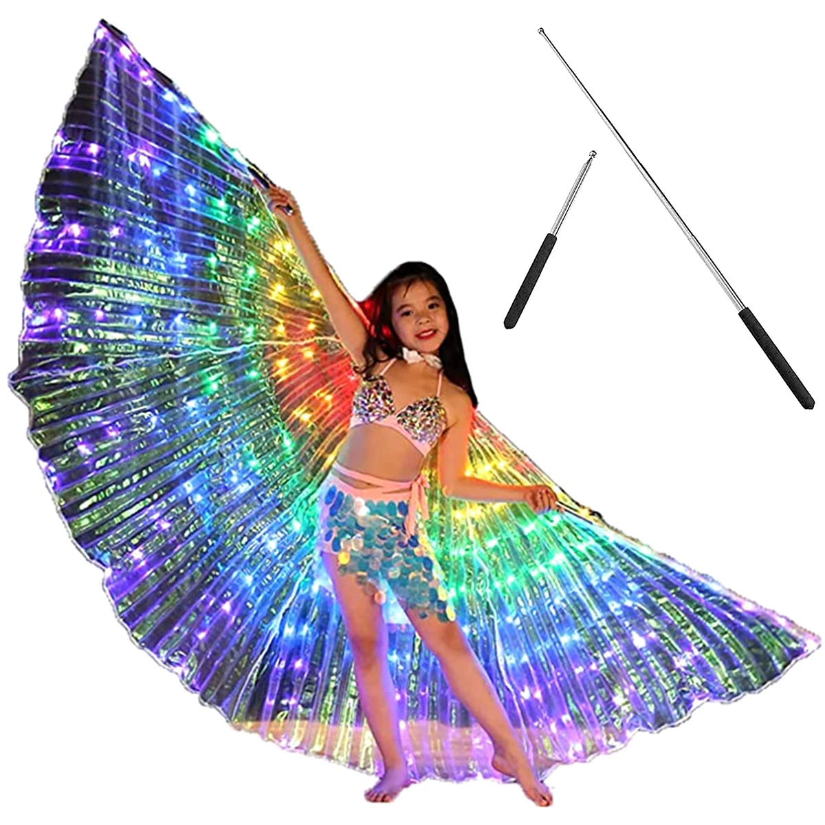 LED Isis Wings Belly Dance Wings LED Butterfly Wings Glowing Costume Performance Clothing for Carnival Halloween Christmas Party