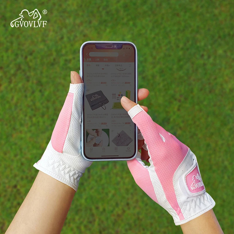 GVOVLVF1 Pair Golf Gloves for Women Half 1/3 Finger Soft Leather Breathable for Better Grip and Club Control Fit Ladies Girls