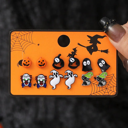 6pcs Women's Earrings Set Halloween Earrings for Women Fashion Creative Jewelry 2024 Bat Ghost Pumpkin Black Cat Stud Earrings