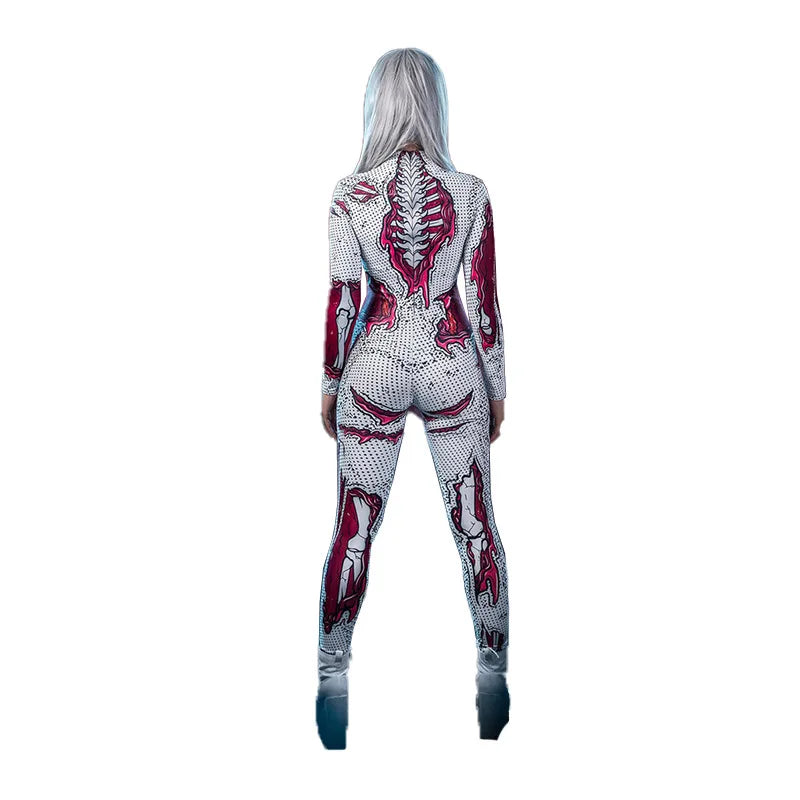 Halloween Costume Adult Cosplay Scary Skeleton Skull Clothing Carnival Party Zombie Costumes Jumpsuit Full Sets Unisex Bodysuit