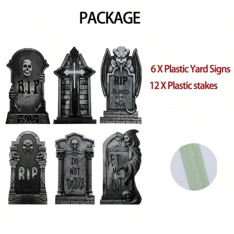 6pcs Halloween Tombstone Yard Signs With Stakes Scary Silhouette Halloween Decorations for Outdoor Yard Garden Halloween Decor