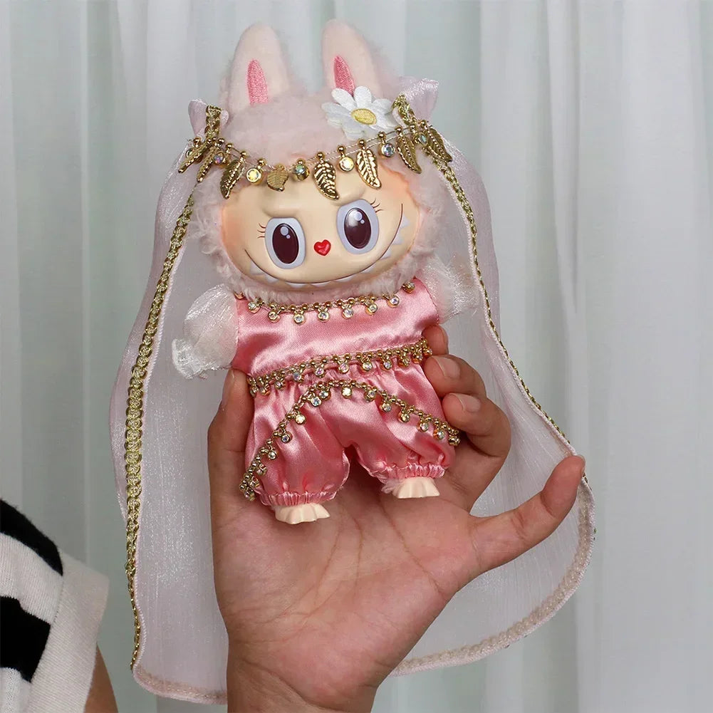 17cm Mini Plush Doll's Clothes Outfit Accessories for Korea Kpop Exo Labubu Idol Flower Shirt Leather Jacket Skirt Clothing Gift