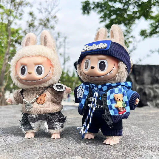 17cm Labubu Clothes Handsome Fashion Design Set I Idol Dolls Clothes Cute Hoodie Mini Plush Doll Sitting Party Outfit Clothing