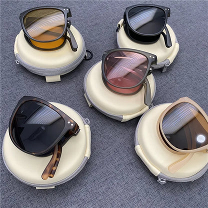 New Women's Fashion Folding Sunglasses Women's Brand Designer Glasses Oval Glasses Lady Retro Sunglasses UV400 Protect