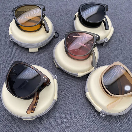 New Women's Fashion Folding Sunglasses Women's Brand Designer Glasses Oval Glasses Lady Retro Sunglasses UV400 Protect