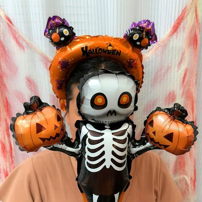 5/50pcs Halloween Handheld Stick Balloons Headband Wrist Foil Balloon for Halloween Day Party Decoration Kids Adults Photo Props