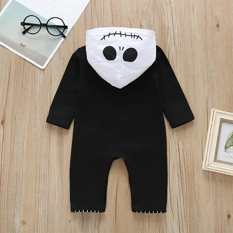 Baby Boy Halloween Cosplay Clothes Jack Nightmare Before Xmas Romper Christmas Cotton Striped  Hooded Jumpsuit for 0-24 Months