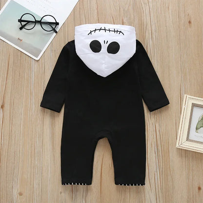 Baby Boy Halloween Cosplay Clothes Jack Nightmare Before Xmas Romper Christmas Cotton Striped  Hooded Jumpsuit for 0-24 Months