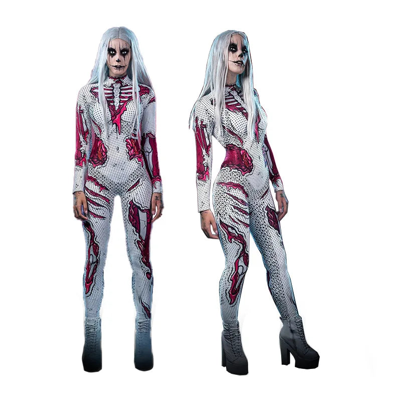 Halloween Costume Adult Cosplay Scary Skeleton Skull Clothing Carnival Party Zombie Costumes Jumpsuit Full Sets Unisex Bodysuit