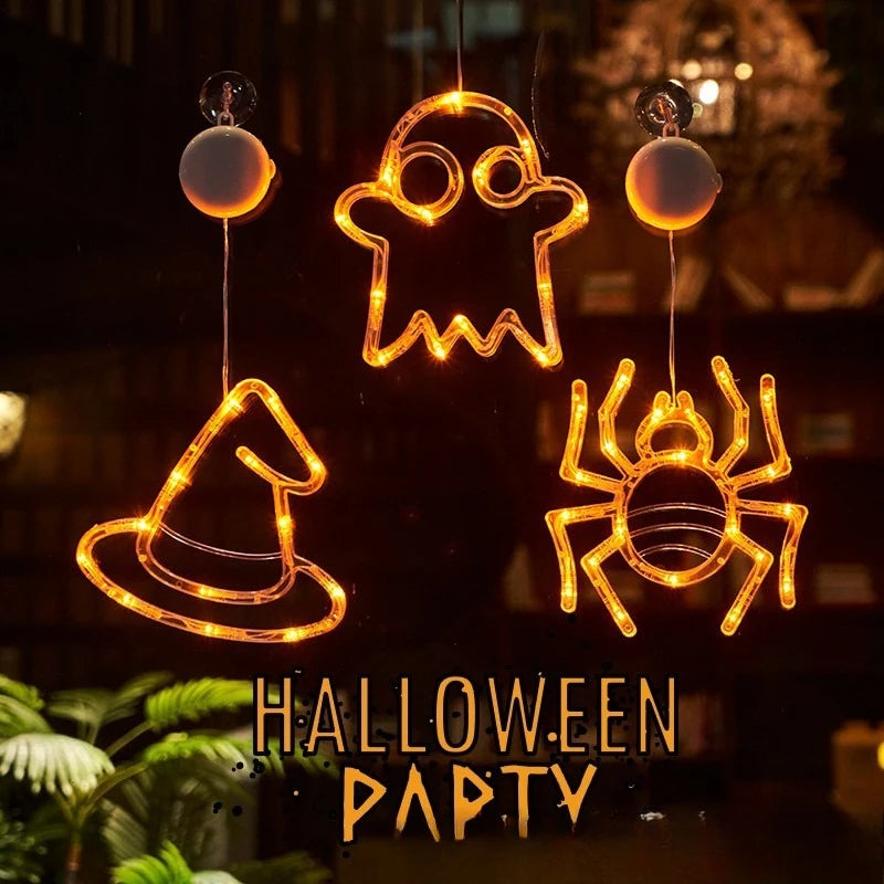2025 Halloween LED Sucker Lamp Window Hanging Pumpkin Ghost Witch Hat Eye Ball Spider Decor for Home Party Scary Decorations